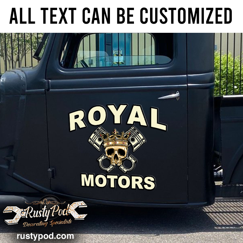 personalized royal hot rod lettering vinyl sticker 10890